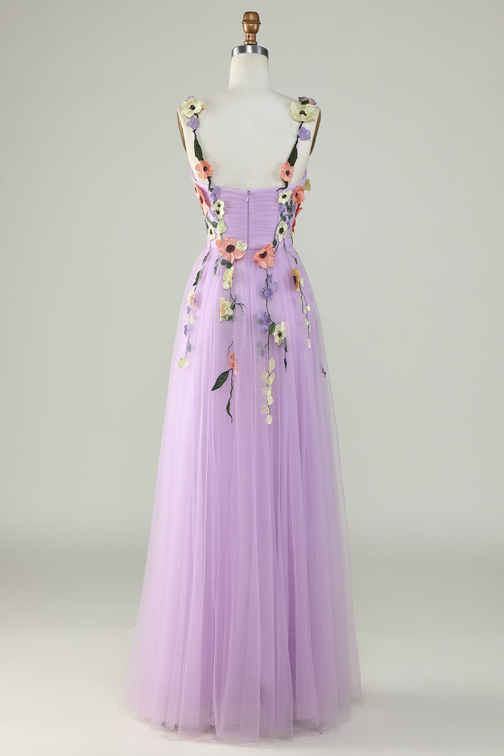 A Line Purple Spaghetti Straps Ball Dress With 3D Flowers