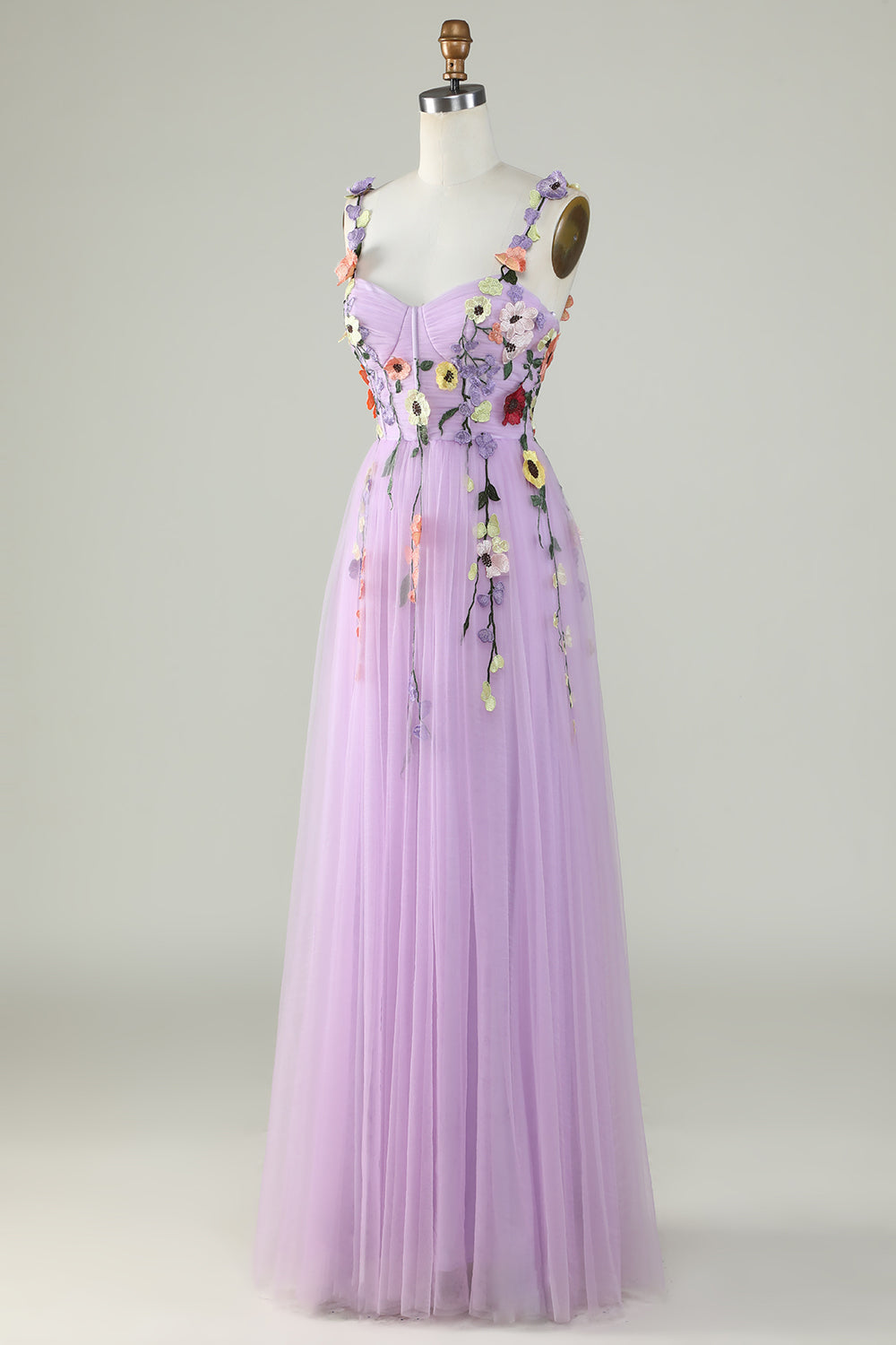 A Line Purple Spaghetti Straps Ball Dress With 3D Flowers