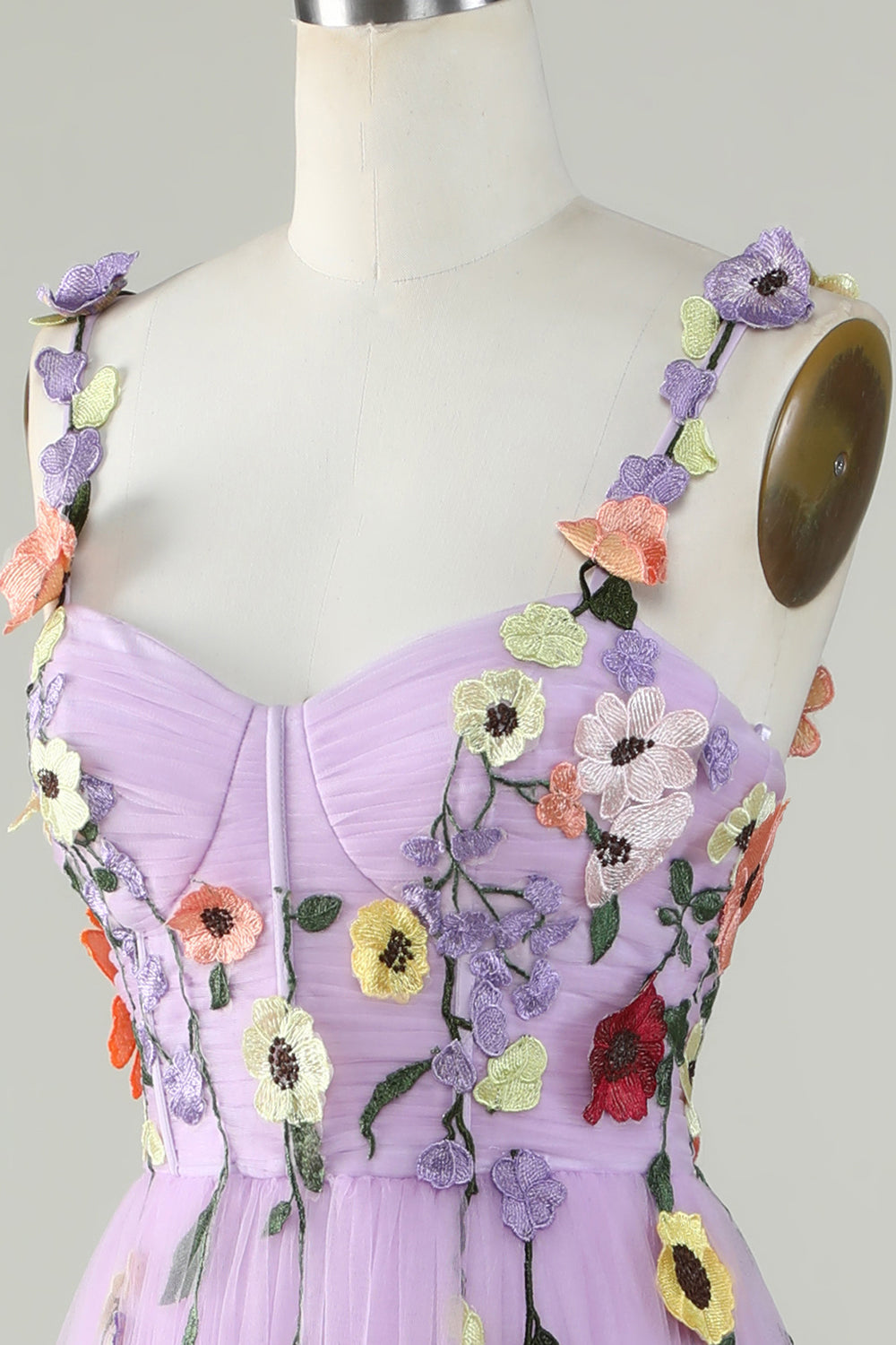 A Line Purple Spaghetti Straps Ball Dress With 3D Flowers