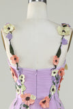 A Line Purple Spaghetti Straps Ball Dress With 3D Flowers