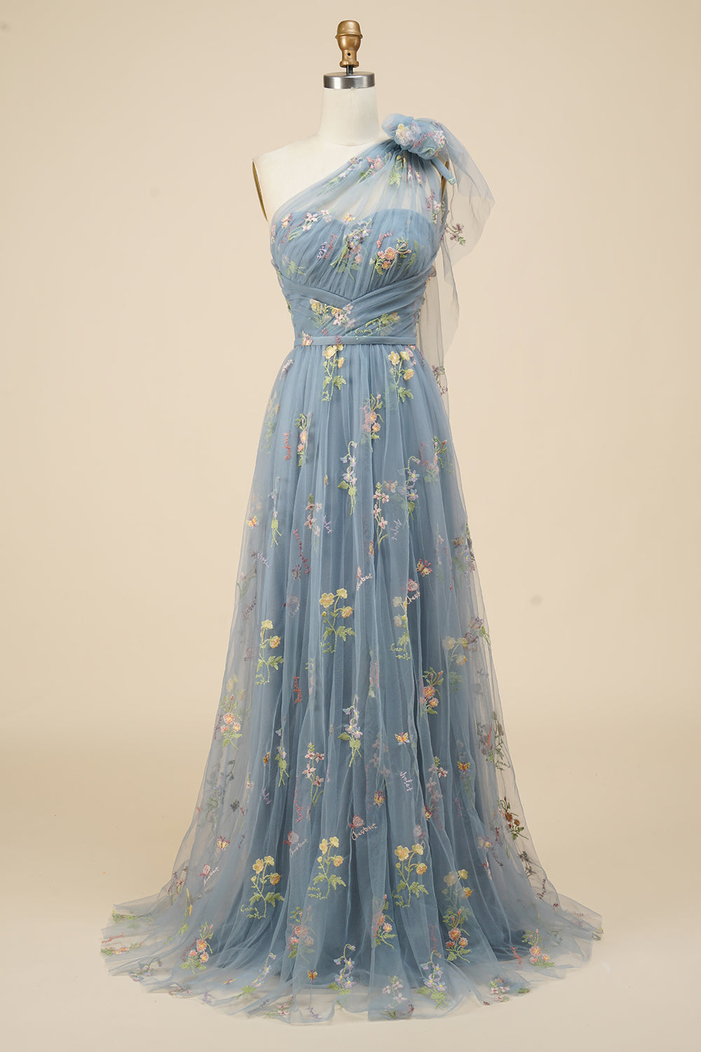 Purple A-Line Long Ball Dress With Embroidery