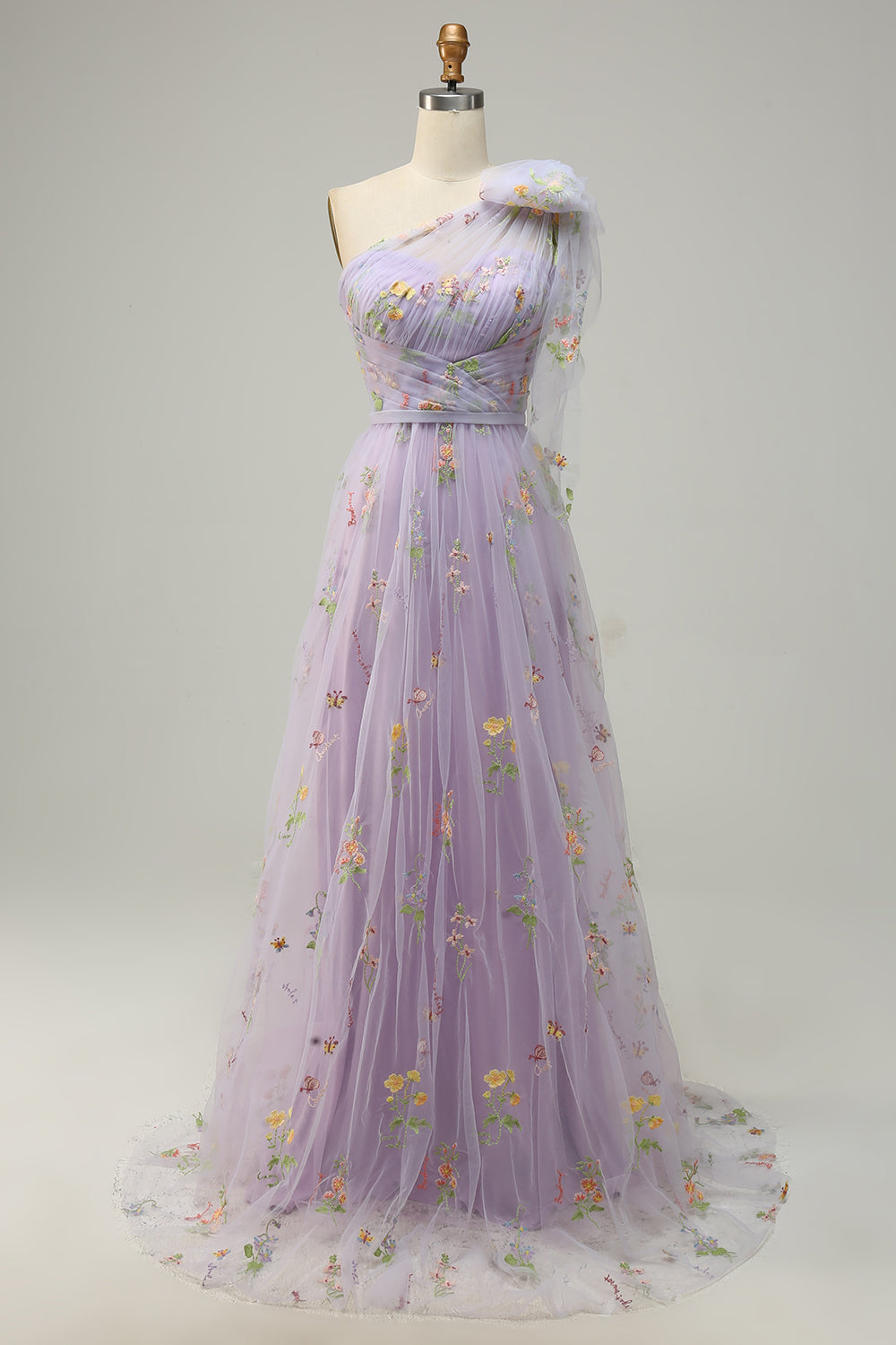 A-Line One Shoulder Black Long Ball Dress With Embroidery