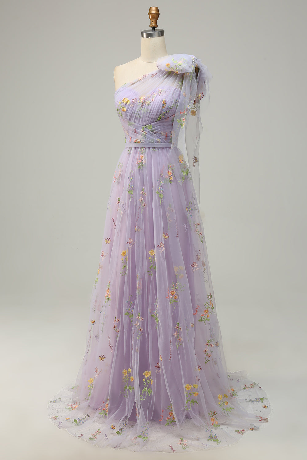 A-Line One Shoulder Black Long Ball Dress With Embroidery