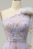 Purple A-Line Long Ball Dress With Embroidery