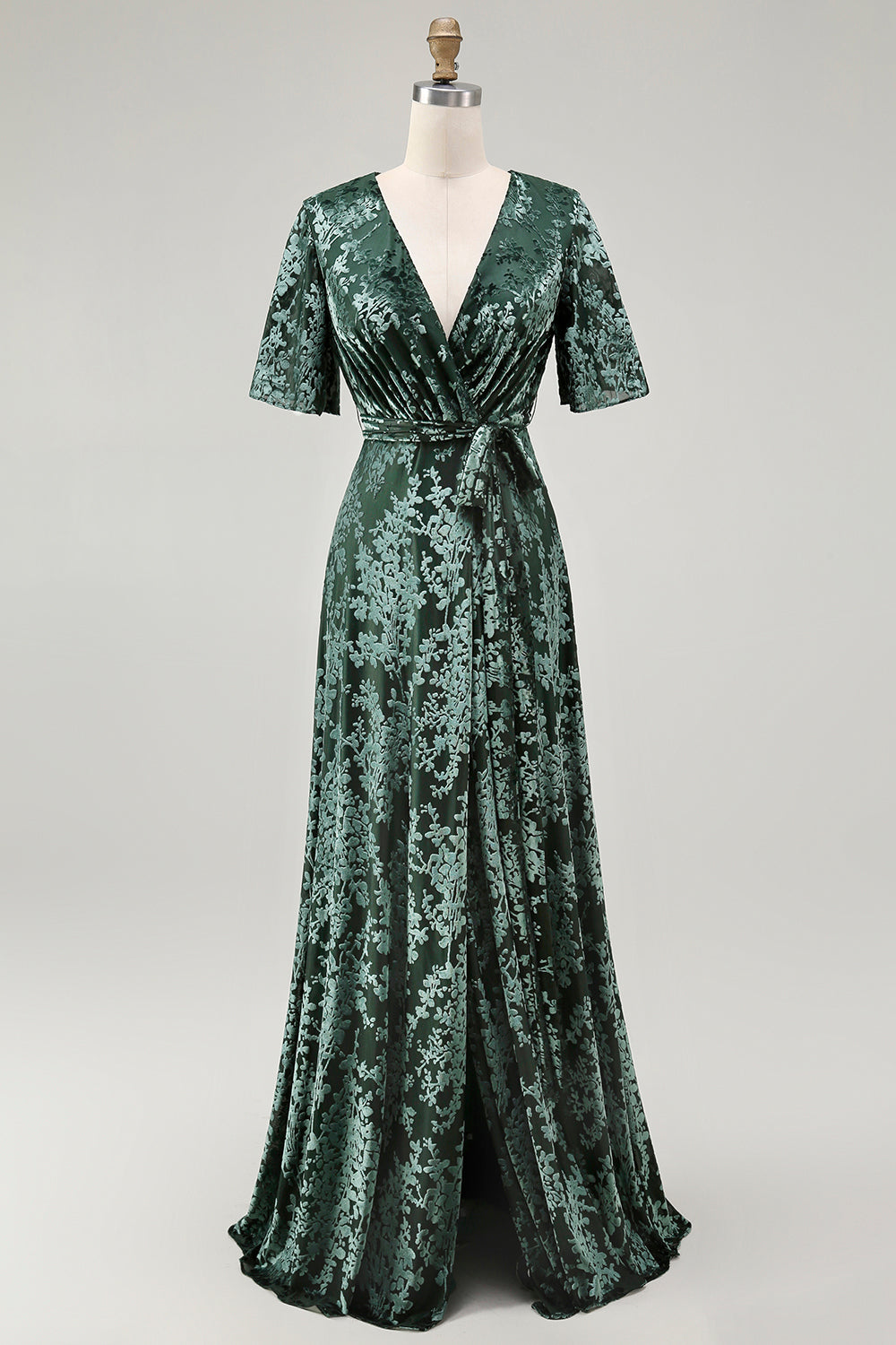 Dark Green Burnout Velvet Mother of Bride Dress