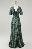 Dark Green Burnout Velvet Mother of Bride Dress