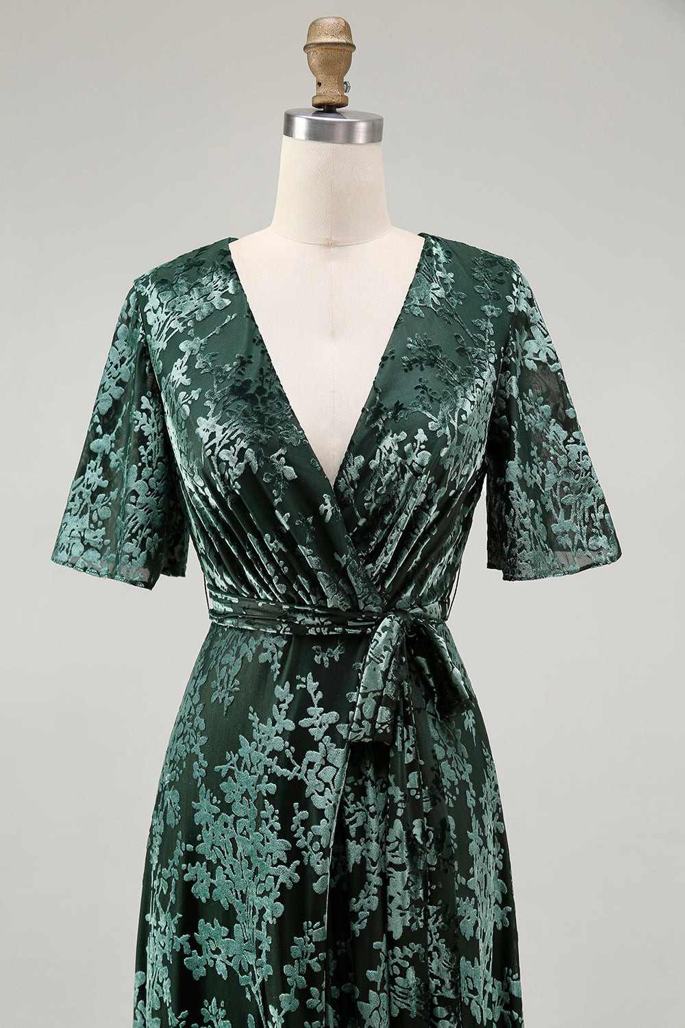 Dark Green Burnout Velvet Mother of Bride Dress