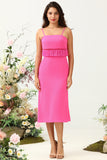 Spaghetti Straps Hot Pink Formal Party Dress with Fringes