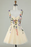 A Line Spaghetti Straps Green Short Cocktail Dress with Appliques