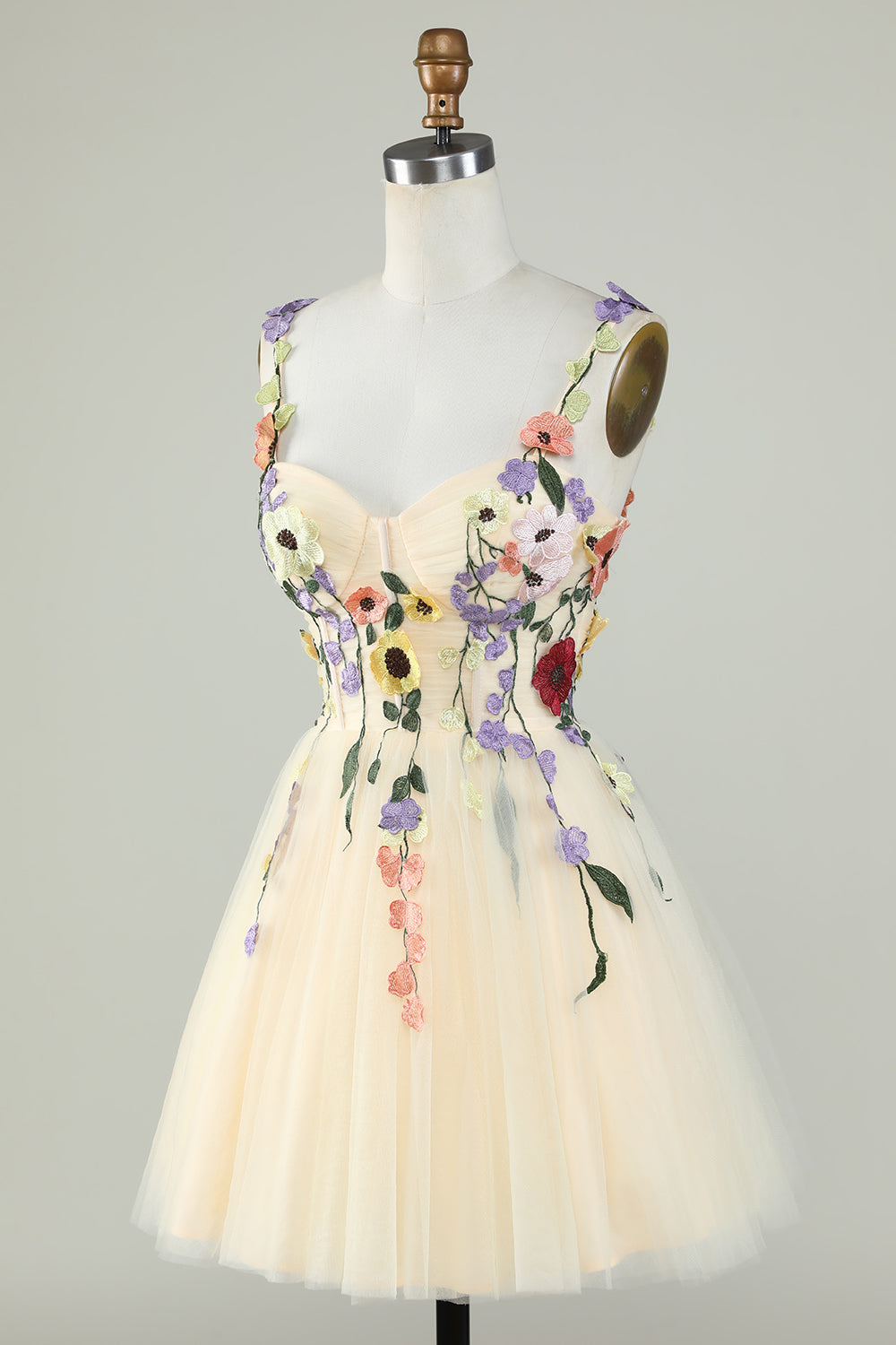A Line Spaghetti Straps Green Short Cocktail Dress with Appliques
