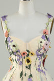 A Line Spaghetti Straps Green Short Cocktail Dress with Appliques