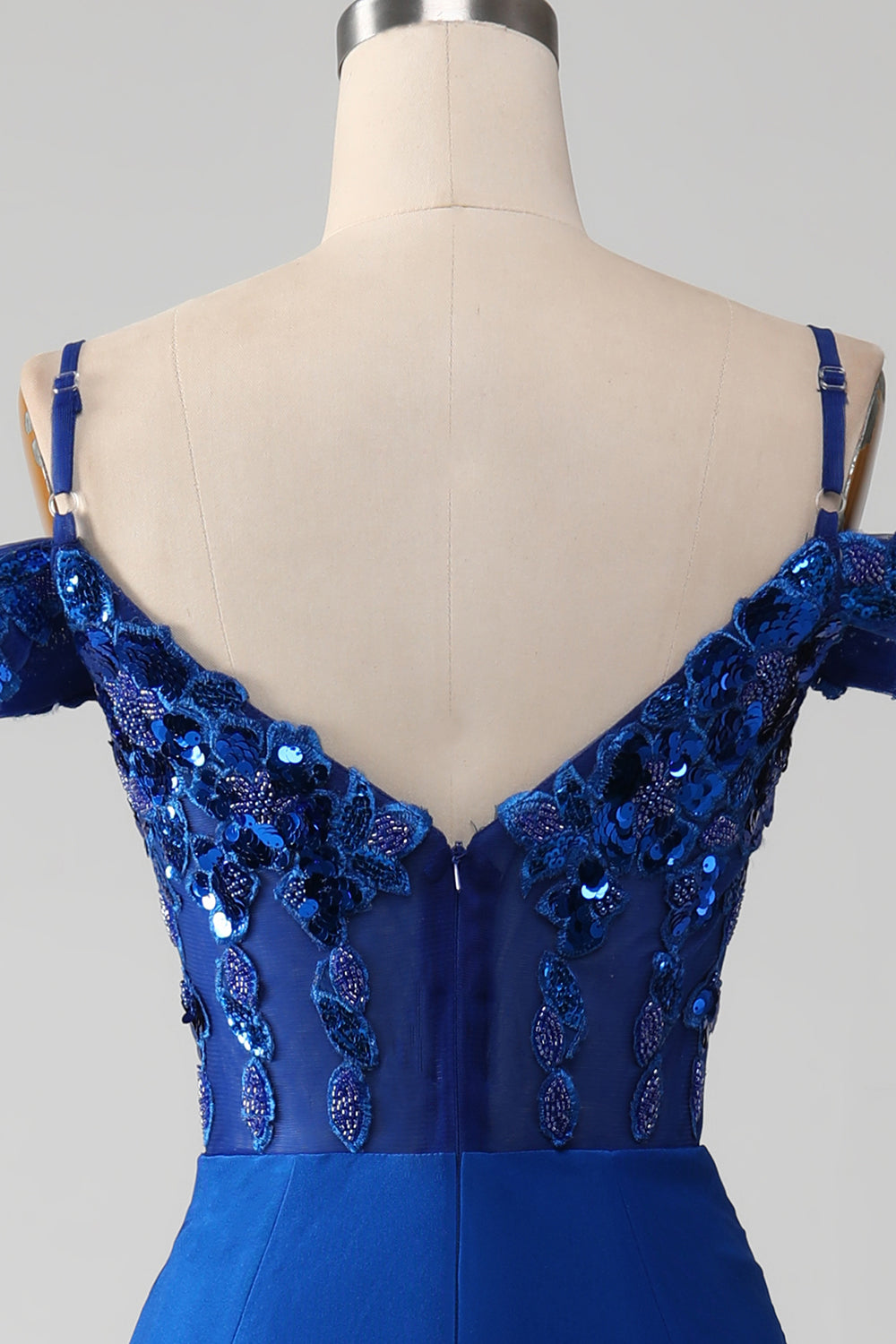Royal Blue Beaded Corset Prom Dress with Slit