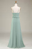 Eucalyptus A-Line V-Neck Chiffon Bridesmaid Dress With Ruffles