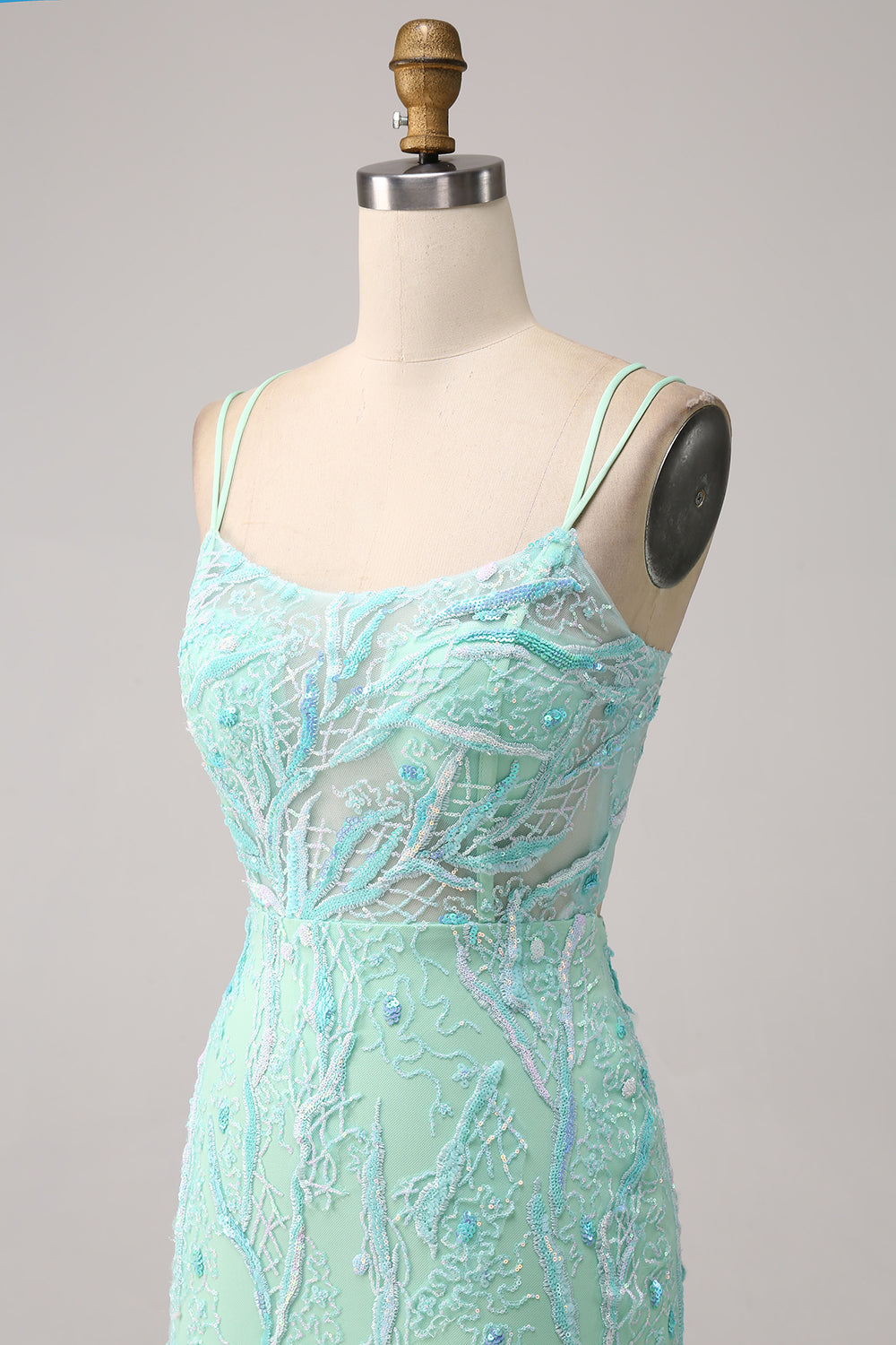 Green Mermaid Spaghetti Straps Sequins Long Ball Dress with Slit