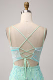 Green Mermaid Spaghetti Straps Sequins Long Ball Dress with Slit