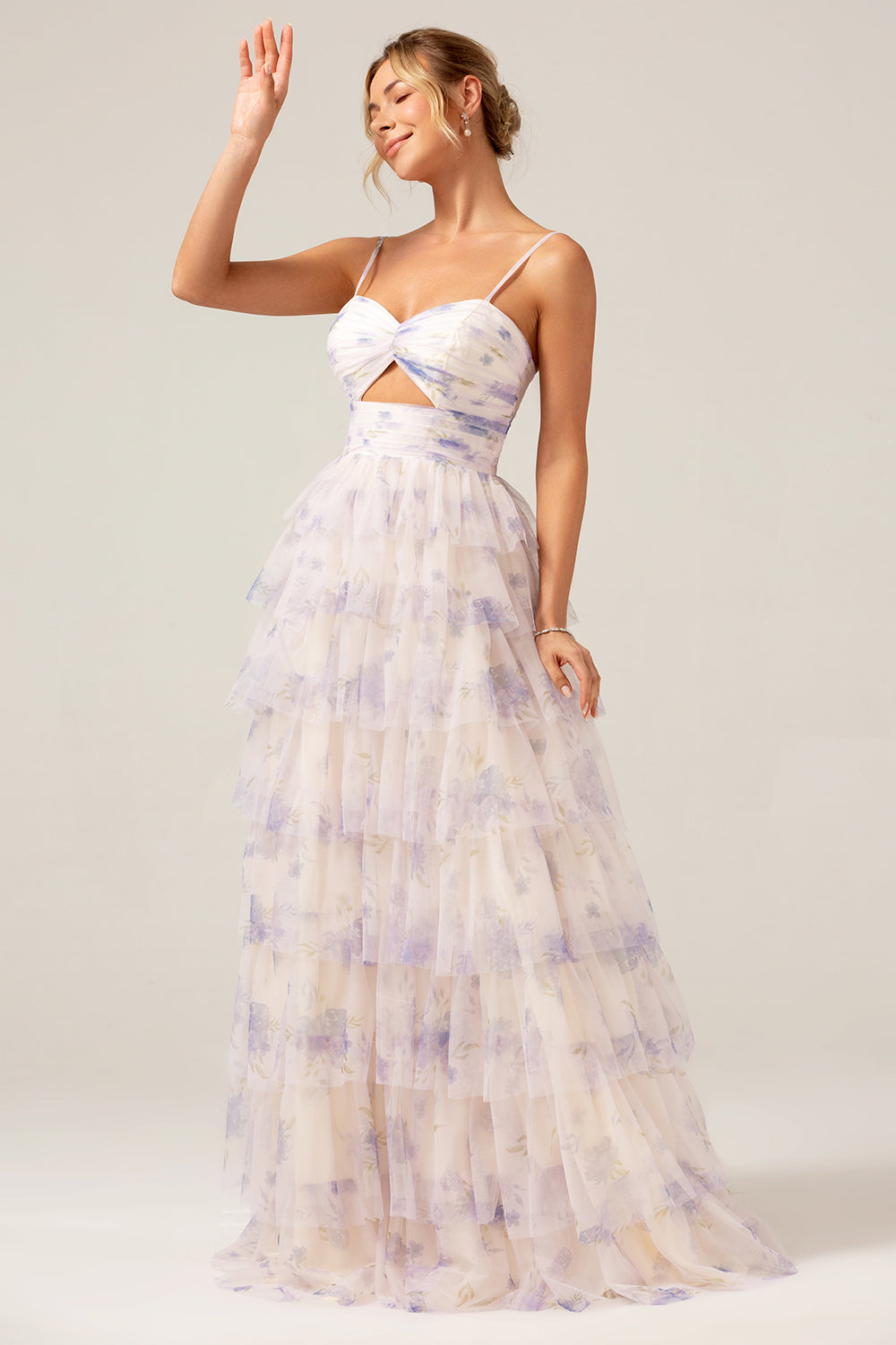 Lavender Flower Princess Spaghetti Straps Tiered Ball Dress