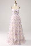 Lavender Flower Tiered Princess Ball Dress with Pleated