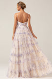 Lavender Flower Princess Spaghetti Straps Tiered Ball Dress