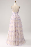 Lavender Flower Tiered Princess Ball Dress with Pleated