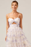 Lavender Flower Princess Spaghetti Straps Tiered Ball Dress