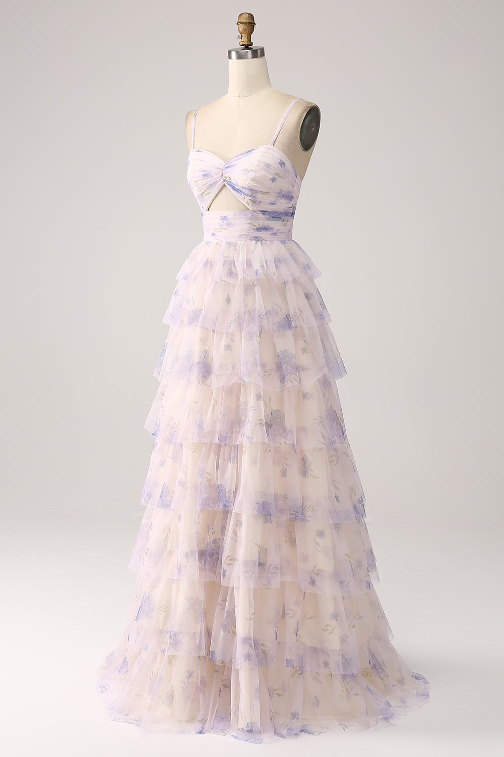Lavender Flower Tiered Princess Ball Dress with Pleated