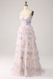 Lavender Flower Tiered Princess Ball Dress with Pleated