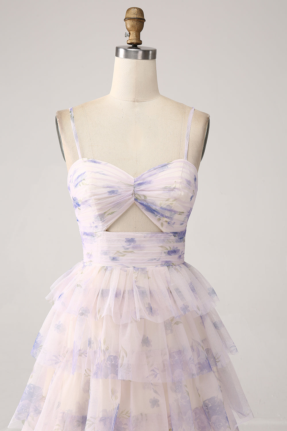Lavender Flower Tiered Princess Ball Dress with Pleated