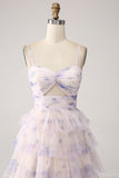 Lavender Flower Tiered Princess Ball Dress with Pleated