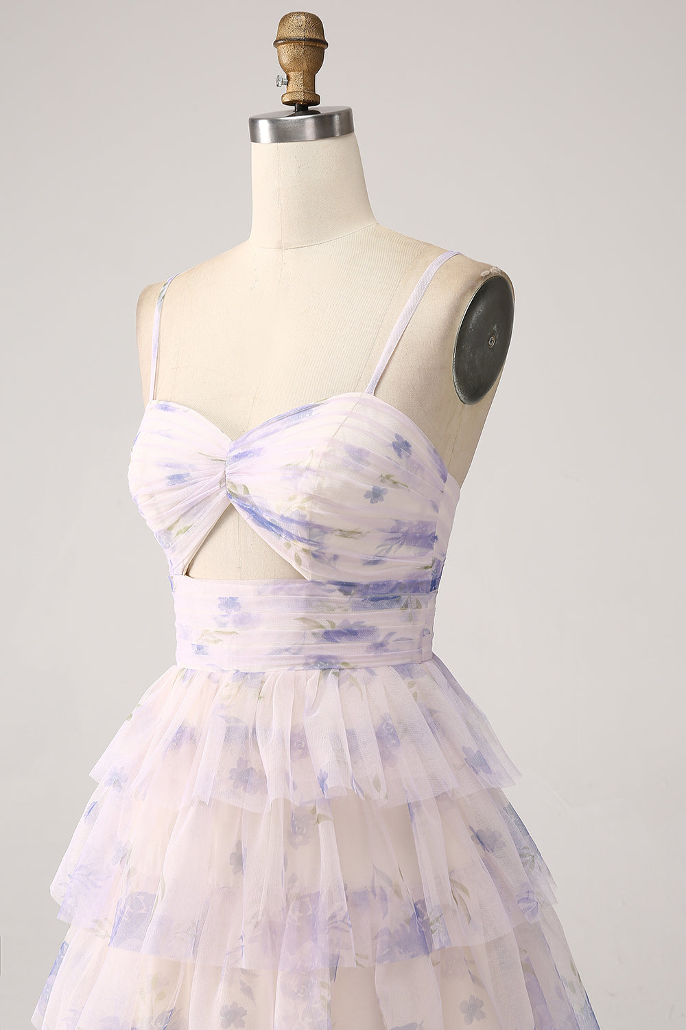 Lavender Flower Tiered Princess Ball Dress with Pleated