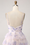 Lavender Flower Tiered Princess Ball Dress with Pleated