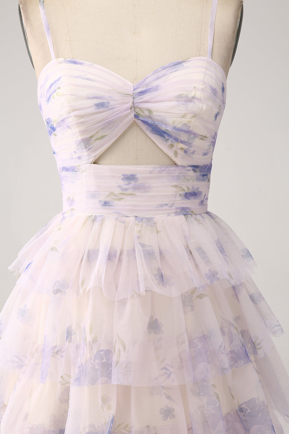 Lavender Flower Tiered Princess Ball Dress with Pleated