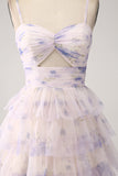 Lavender Flower Tiered Princess Ball Dress with Pleated