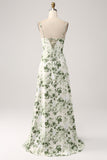 Cowl Neck Green Floral A Line Ball Dress with Slit
