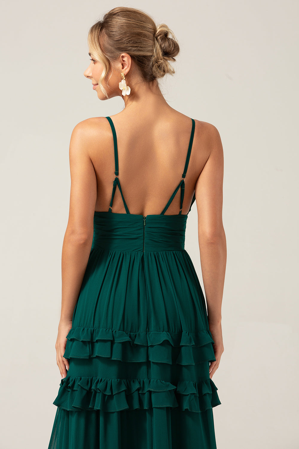 Dark Green A Line Spaghetti Straps Tiered Ball Dress with Pleats