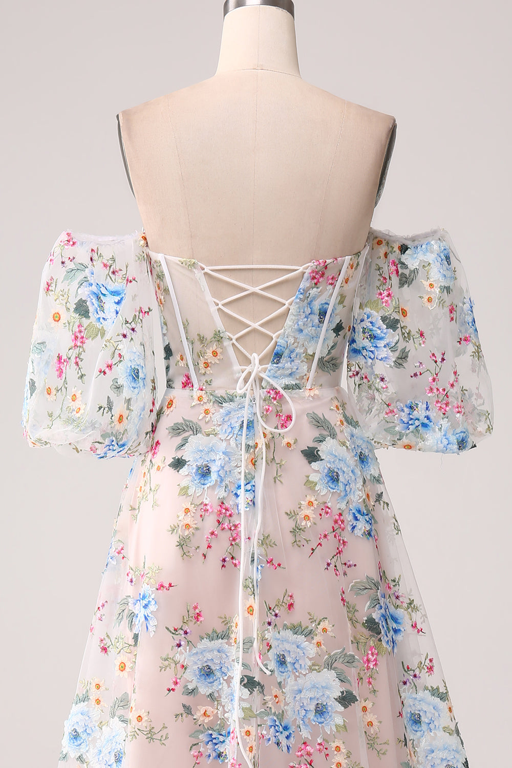 A-Line Apricot Flower Off the Shoulder Long Corset Ball Dress