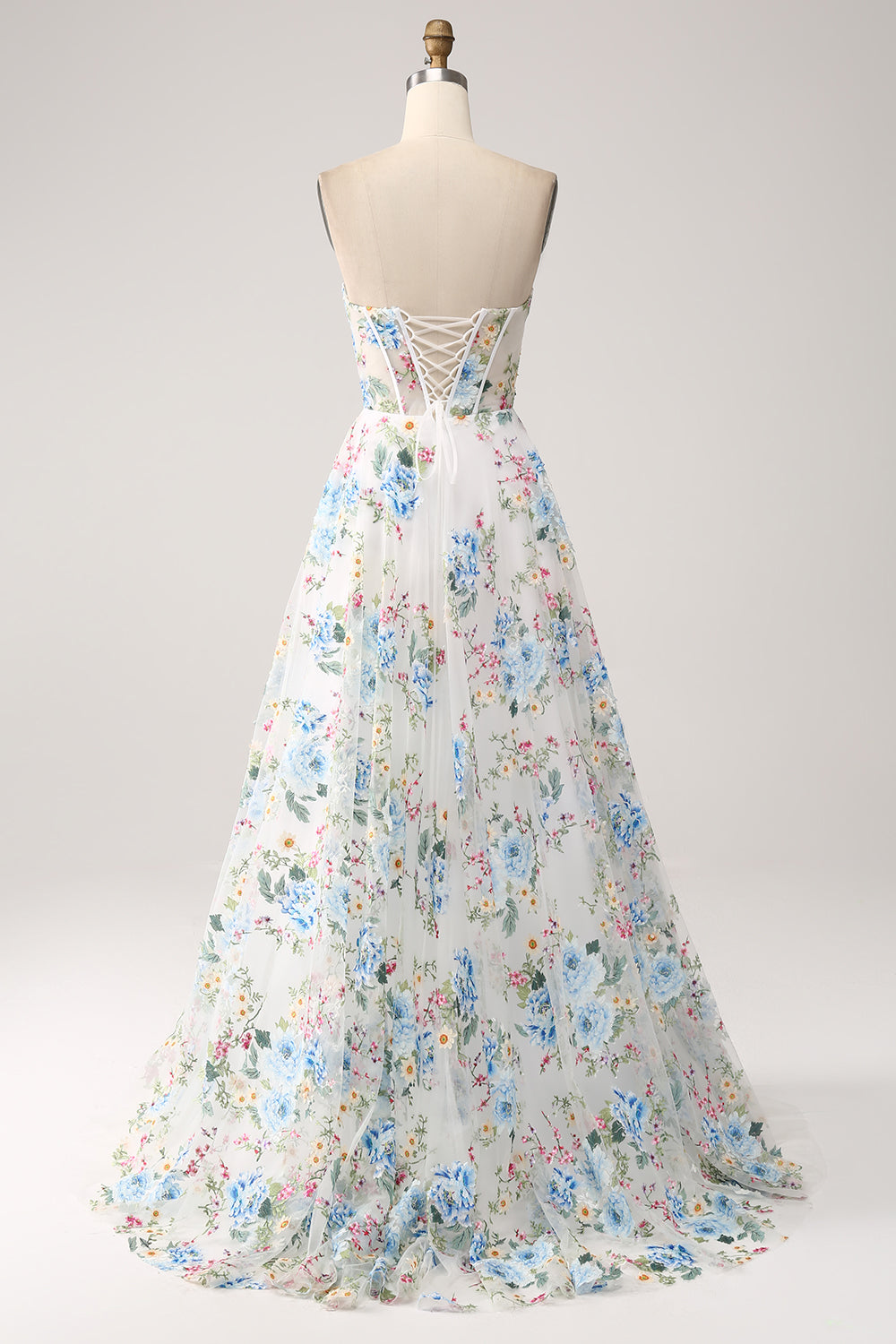 Ivory Flower A-Line Strapless Long Corset Ball Dress