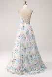 Ivory Flower A-Line Strapless Long Corset Ball Dress