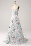 Ivory Flower A-Line Strapless Long Corset Ball Dress
