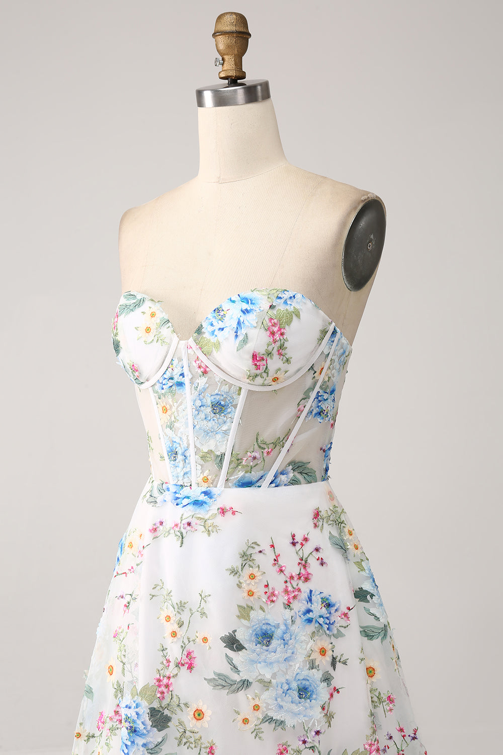 Ivory Flower A-Line Strapless Long Corset Ball Dress