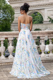 Ivory Flower A-Line Strapless Long Corset Ball Dress