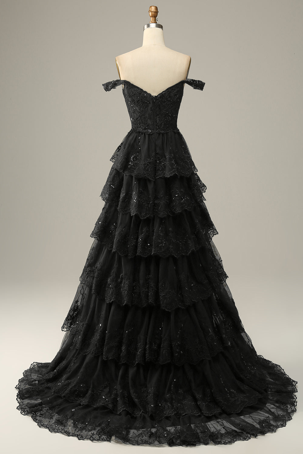 Princess A Line Dark Blue Off The Shoulder Long Tiered Ball Dress