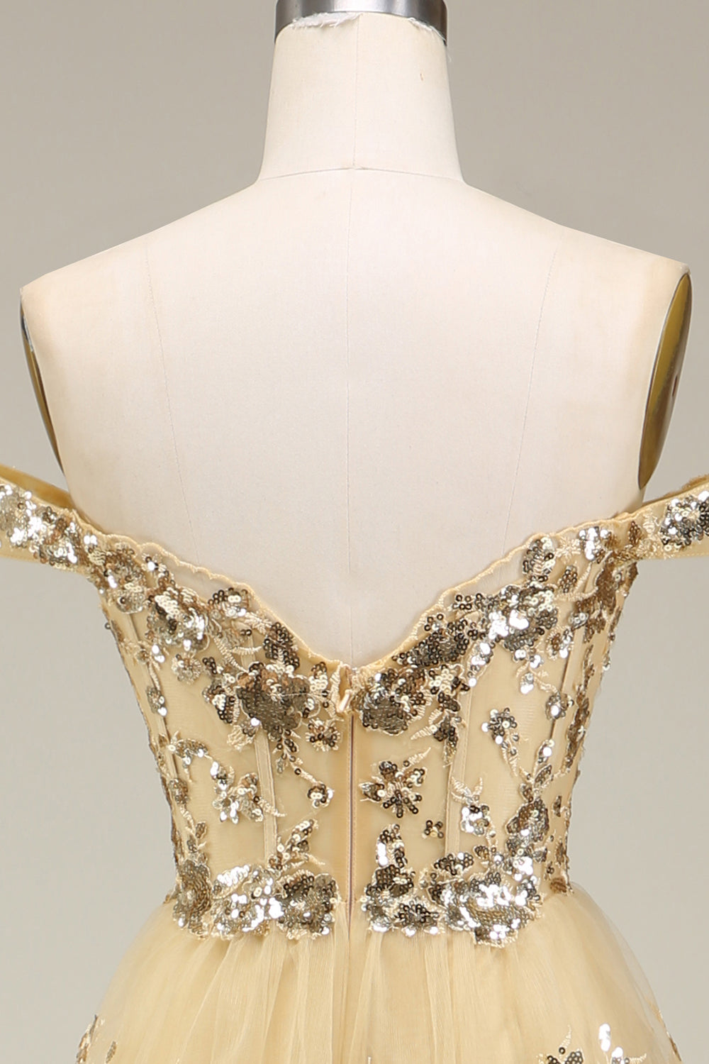 Princess A Line Off the Shoulder Golden Long Ball Dress with Appliques