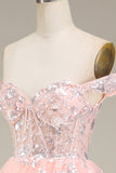 Princess A Line Off the Shoulder Blush Long Ball Dress with Appliques