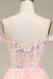 Princess A Line Off the Shoulder Blush Long Ball Dress with Appliques
