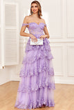 Princess A Line Off the Shoulder Pink Long Ball Dress with Appliques