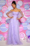 Purple A Line Off The Shoulder Ball Dress with Ruffles