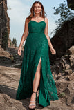 Dark Green A Line Lace Spaghetti Straps Corset Ball Dress