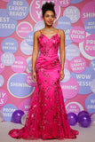 Fuchsia Sequins Print Mermaid Ball Dress