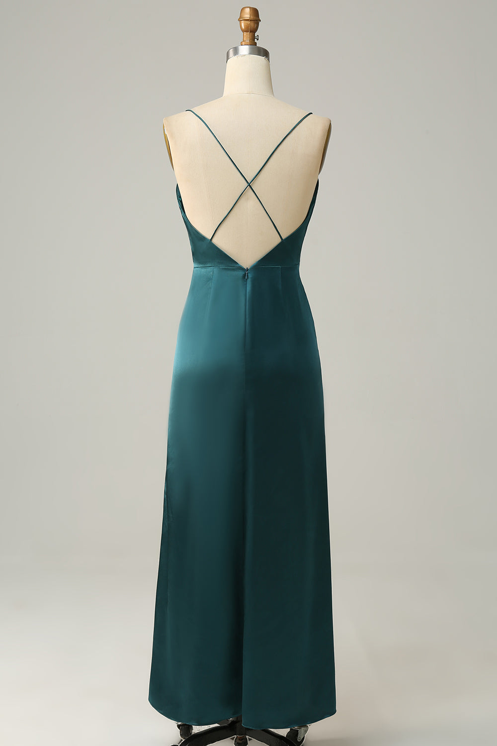 Dark Green A Line Spaghetti Straps Plus Size Bridesmaid Dress with Backless