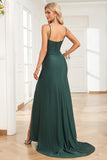 Mermaid Spaghetti Straps Navy Long Ball Dress with Beading
